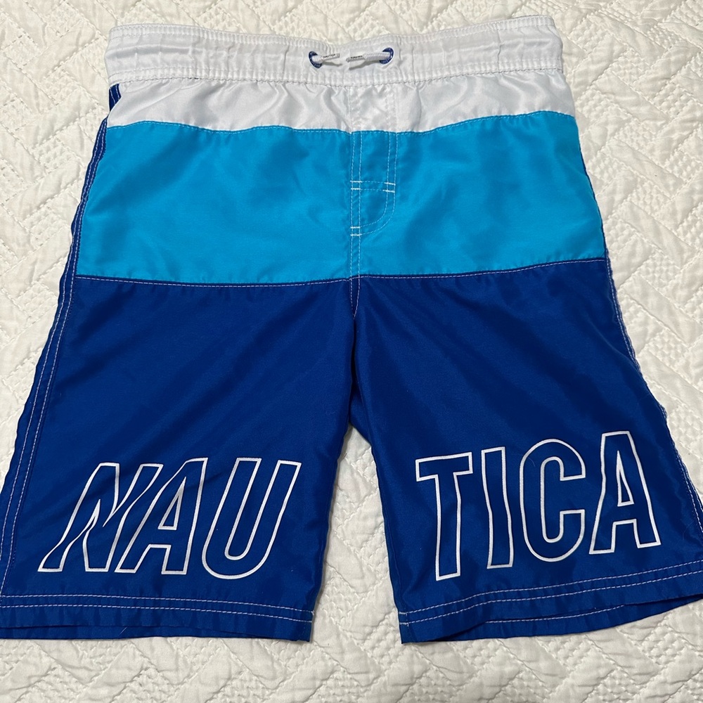Boys Swim Trunks Nautica White and Blue Size 10/12
